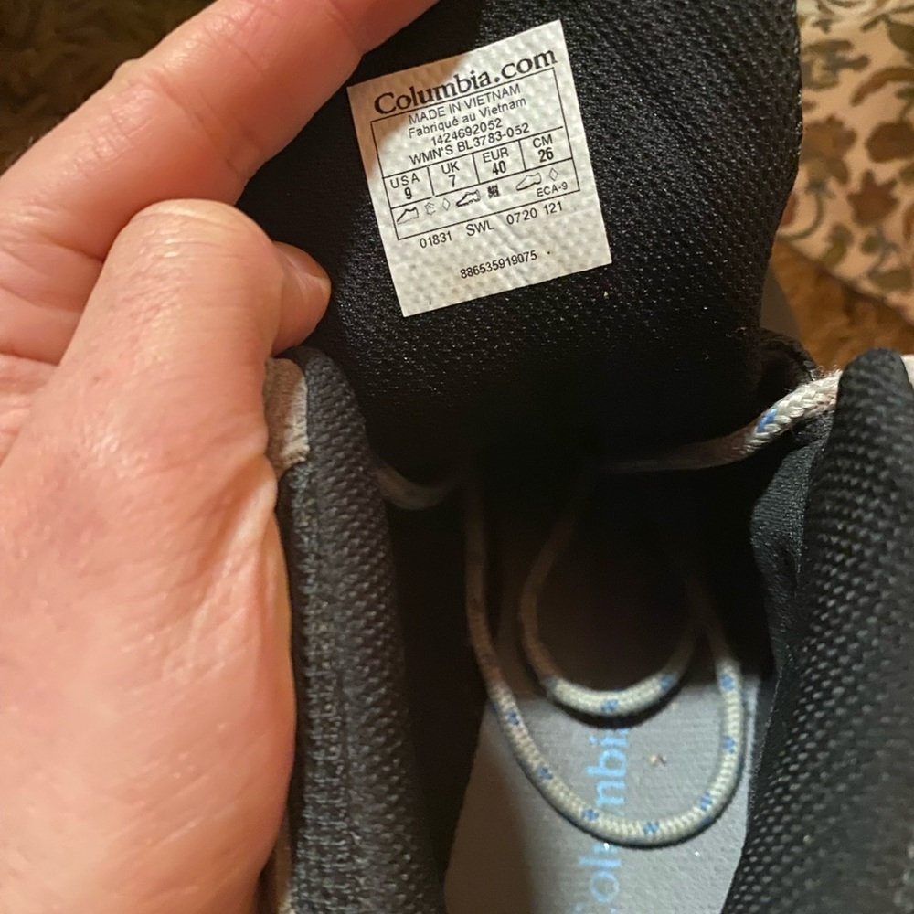 Barely used, grey and blue Colombia hiking boots.